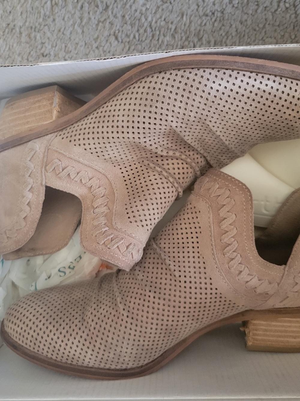 Earth Origins Perforated Suede Ankle Booties - Taupe Blush